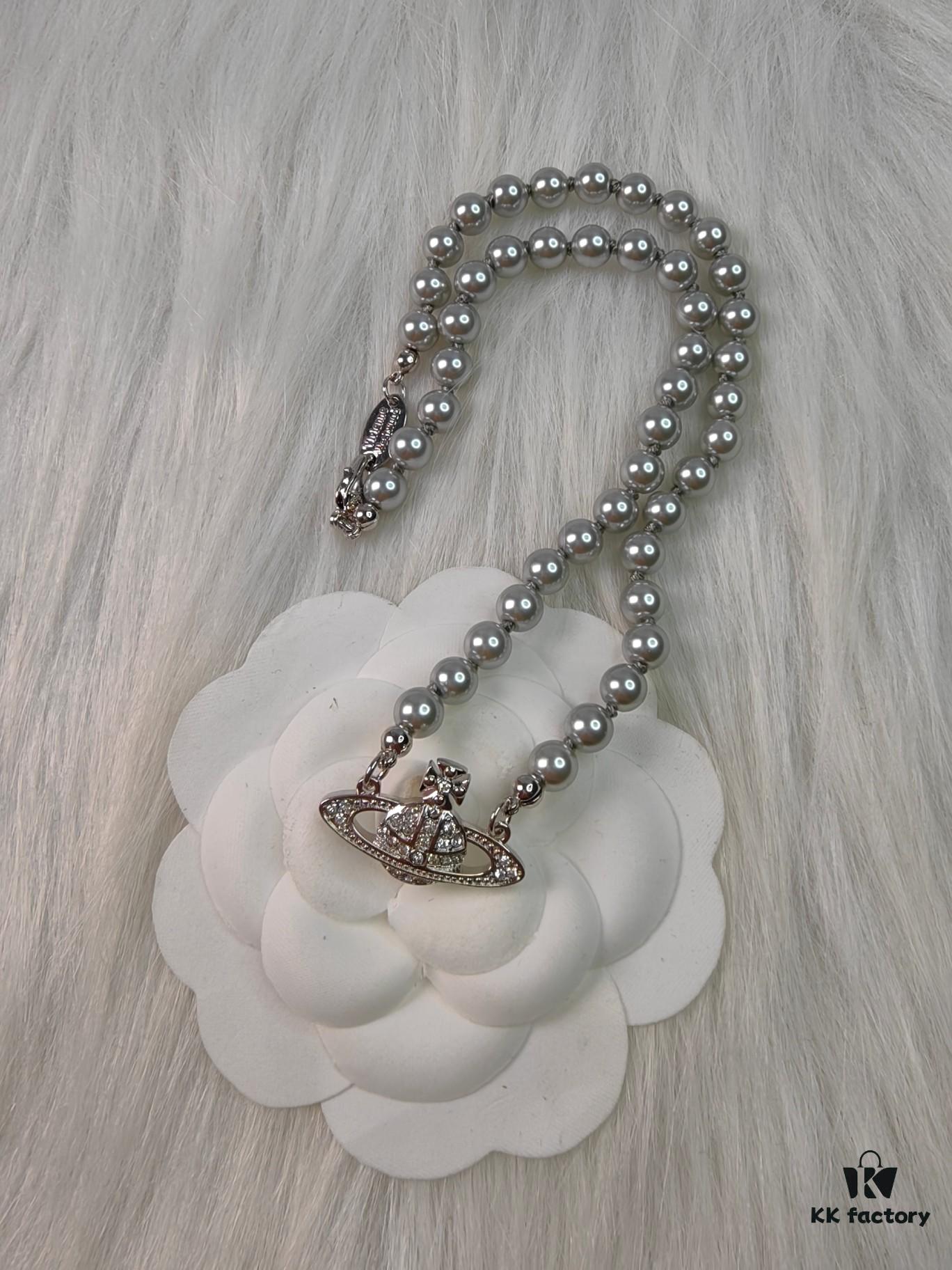 West Grandma Gray Pearl Saturn Necklace Available in Stock