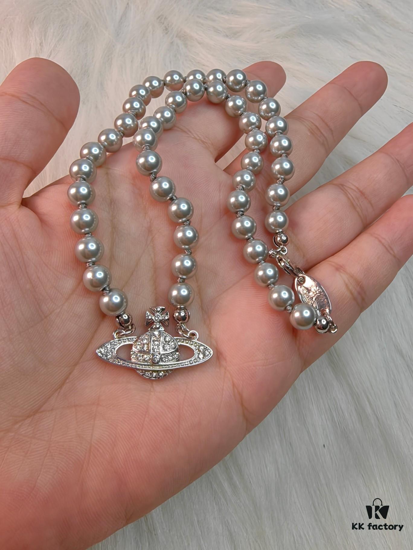 West Grandma Gray Pearl Saturn Necklace Available in Stock