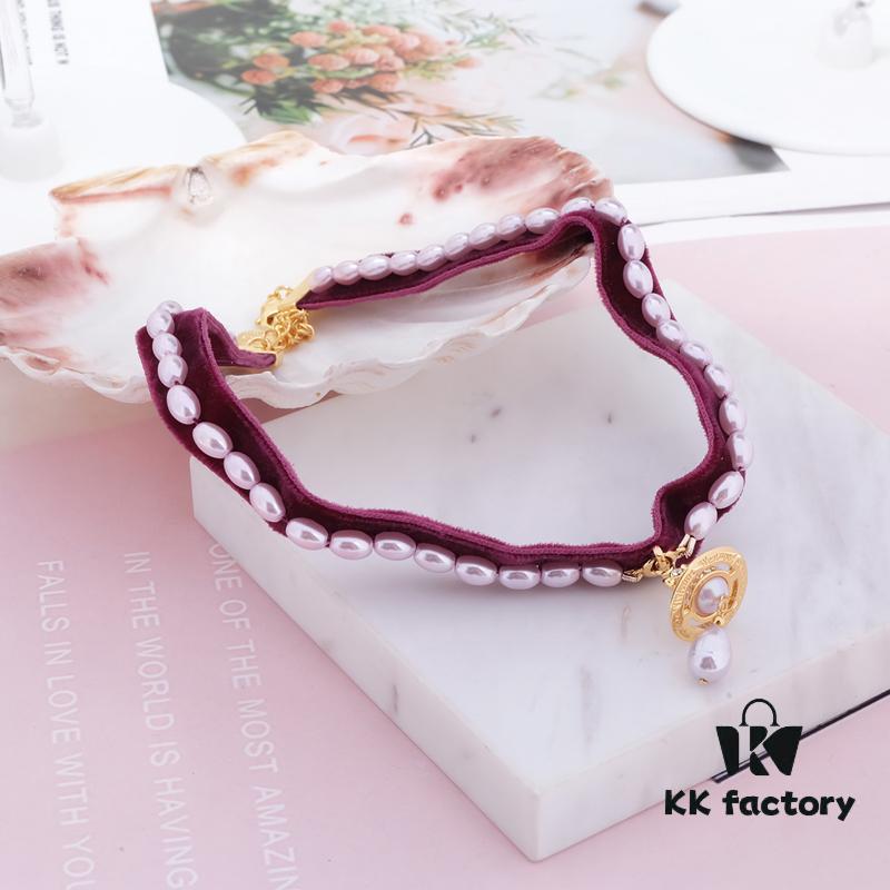 West Queen Baroque Single-Layer 3D Ribbon Necklace - Gold and Purple Beads