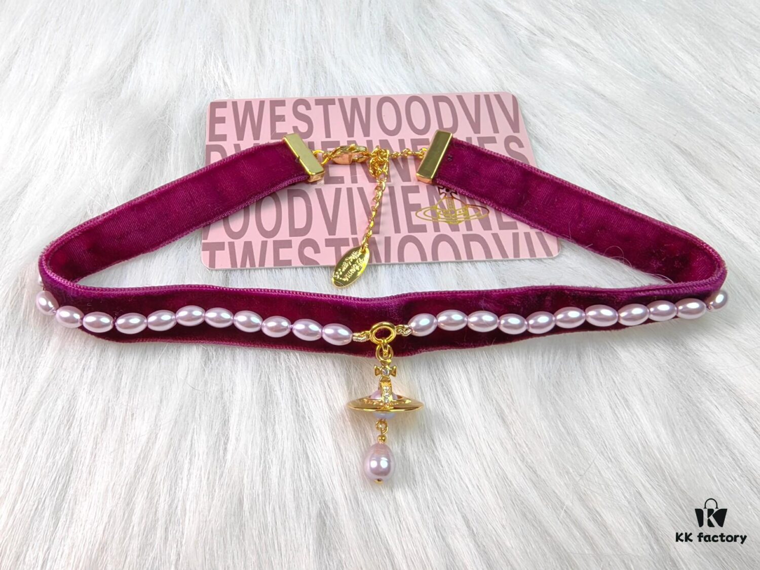 West Queen Baroque Single-Layer 3D Ribbon Necklace - Gold and Purple Beads