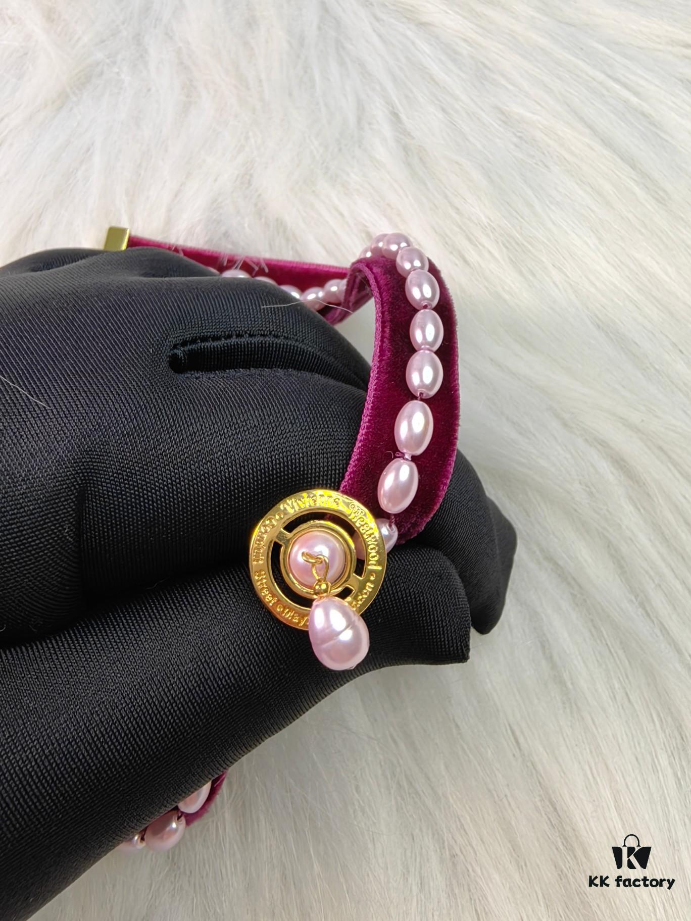 West Queen Baroque Single-Layer 3D Ribbon Necklace - Gold and Purple Beads