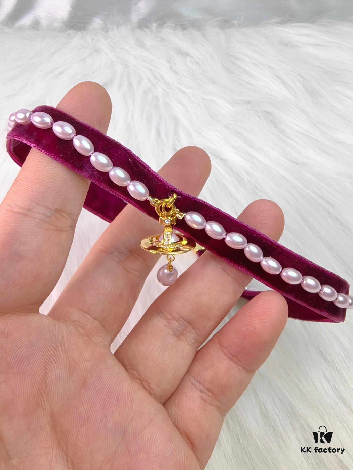 West Queen Baroque Single-Layer 3D Ribbon Necklace - Gold and Purple Beads