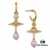 West Queen Baroque Single-Layer 3D Stud Earrings - Gold Purple Beads