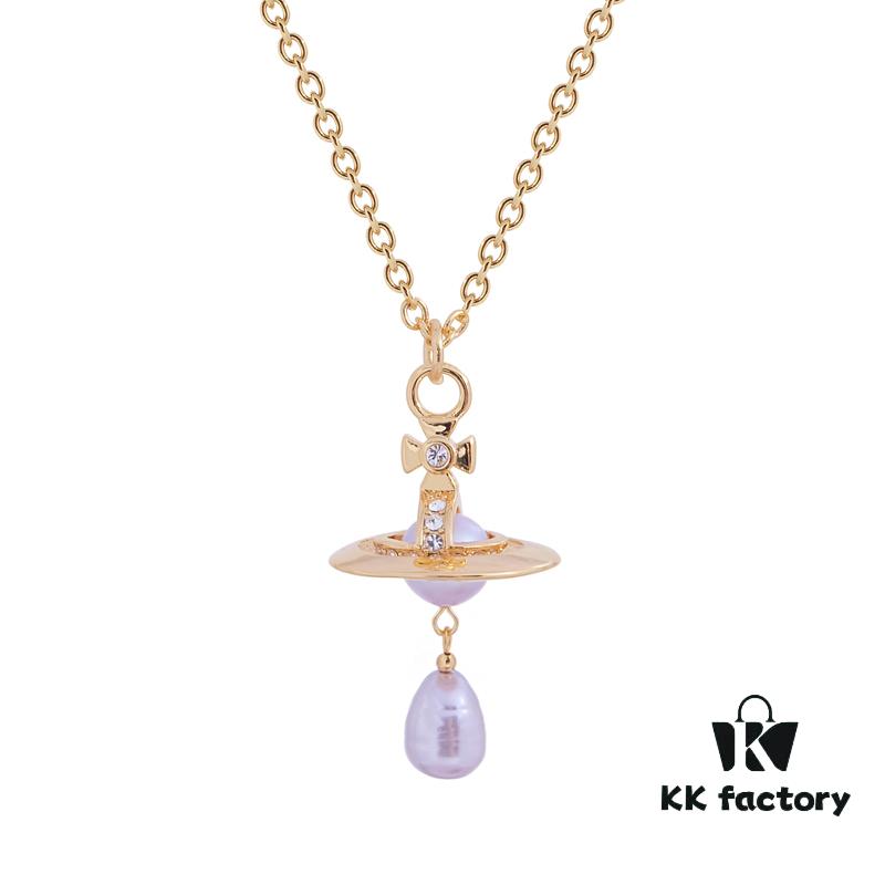 Barocco Layered Chain Necklace with Gold and Purple Beads