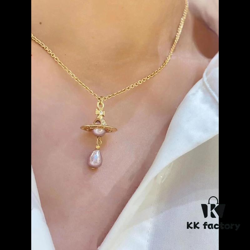 Barocco Layered Chain Necklace with Gold and Purple Beads