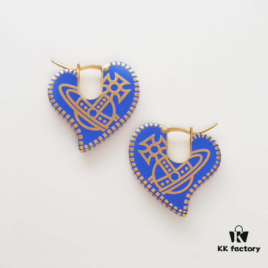 West Grandma Love Gear Enamel Earrings Blue