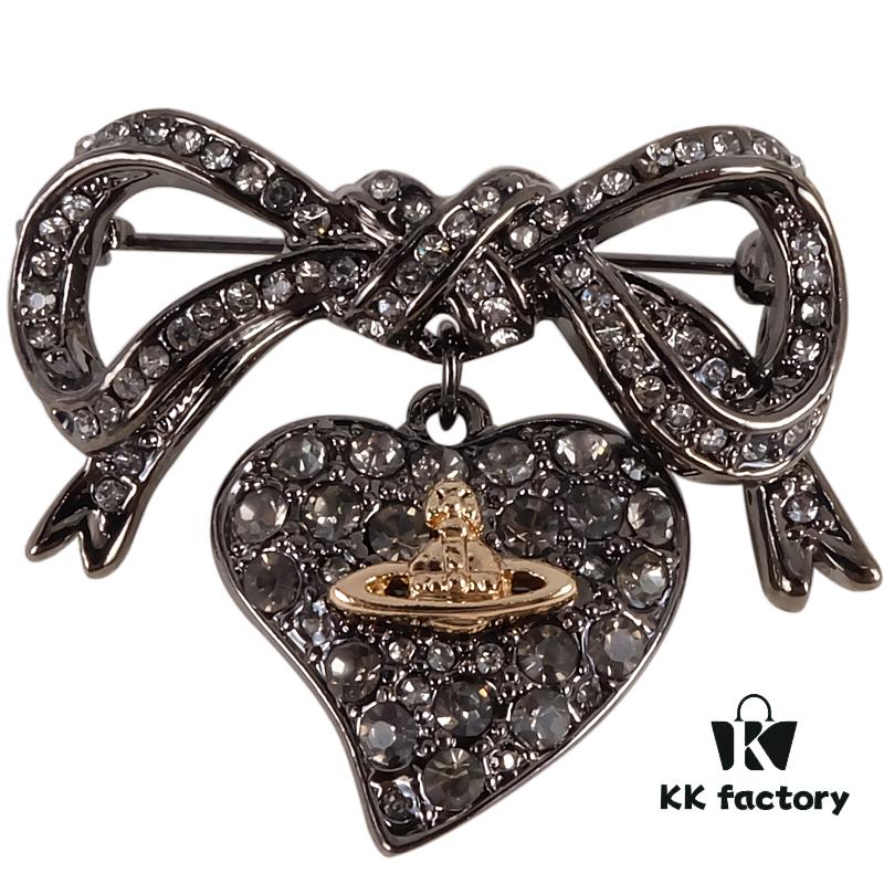Vivienne Westwood Titanium Black Heart Bow Brooch