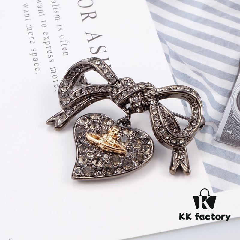 Vivienne Westwood Titanium Black Heart Bow Brooch