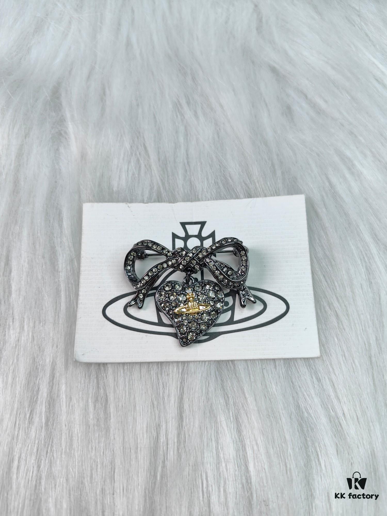 Vivienne Westwood Titanium Black Heart Bow Brooch