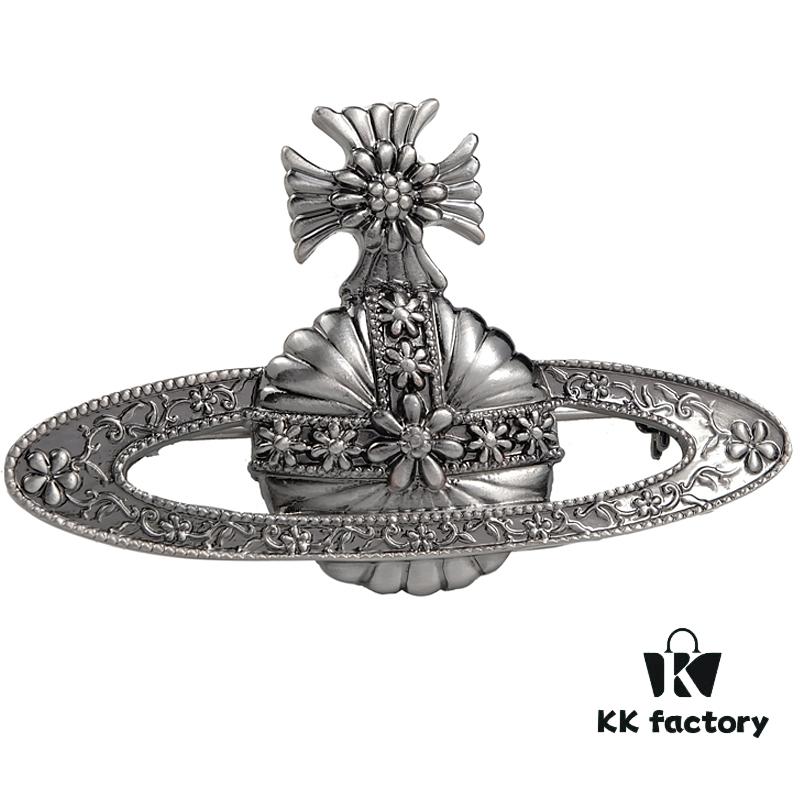 Lady Veda Large Antique Silver Carved Brooch