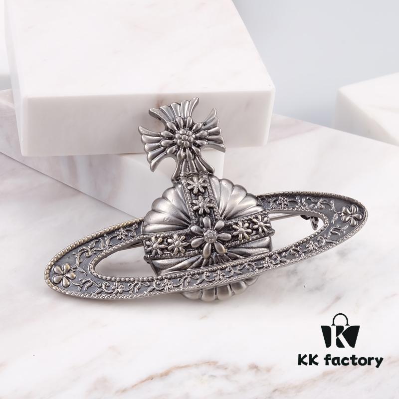 Lady Veda Large Antique Silver Carved Brooch