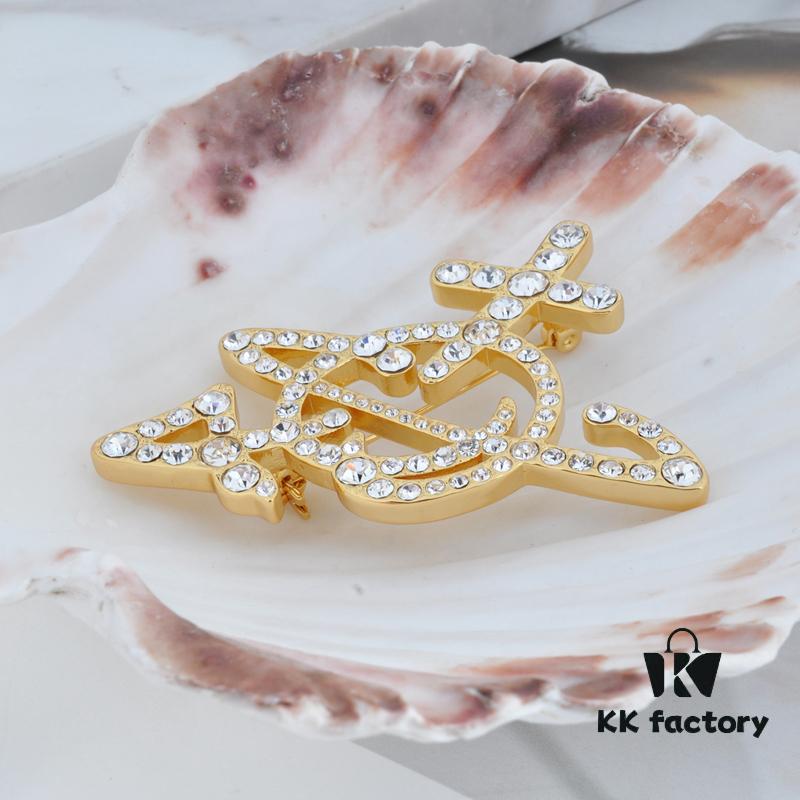 West Queen Full Diamond Line Arrow Saturn Brooch - Gold 6*5CM