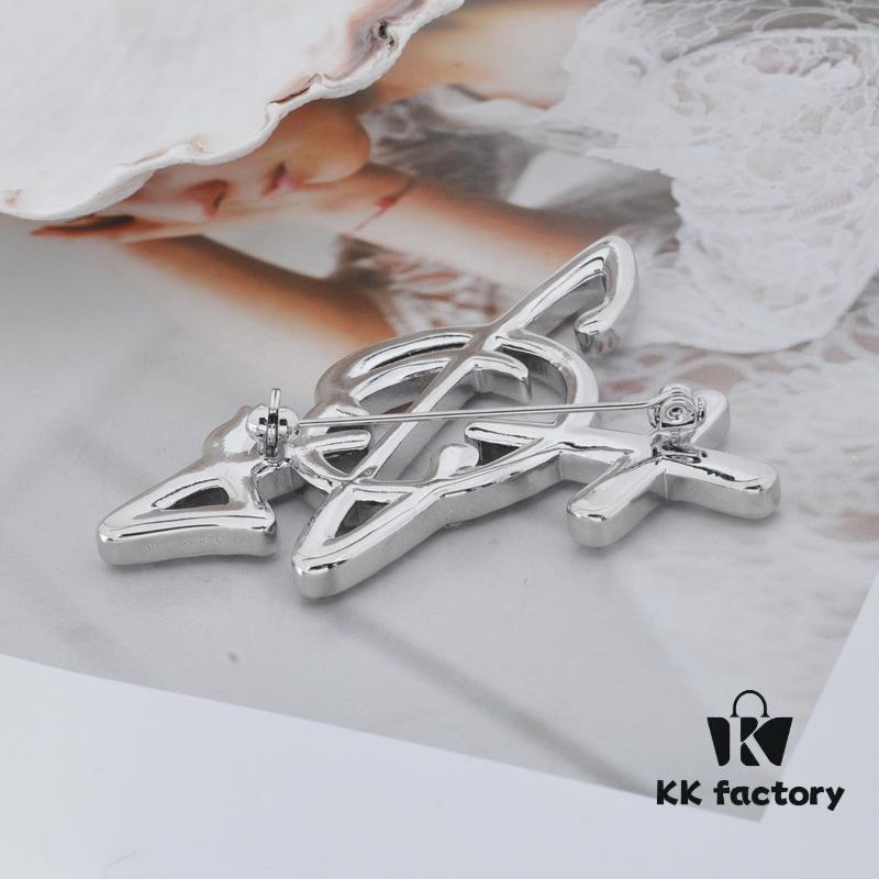 West Queen Full Diamond Arrow Saturn Brooch - Silver 6*5CM