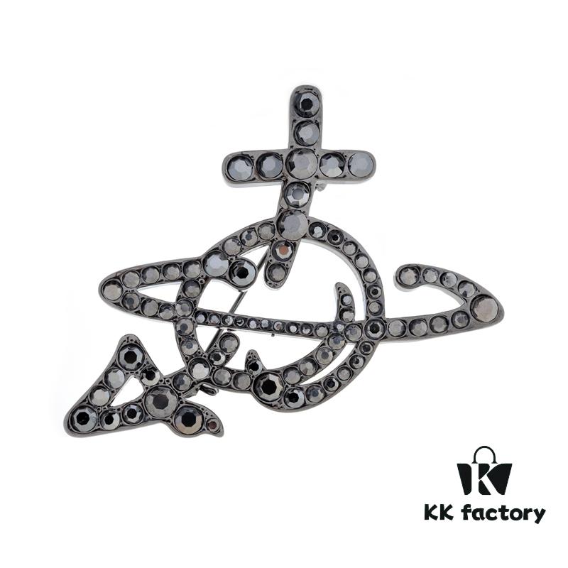 Vivienne Westwood Rhodium-Plated Full Diamond Arrow Saturn Brooch - Titanium Black