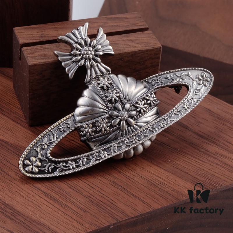 Lady Veda Large Antique Silver Carved Brooch