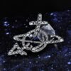 Vivienne Westwood Rhodium-Plated Full Diamond Arrow Saturn Brooch - Titanium Black