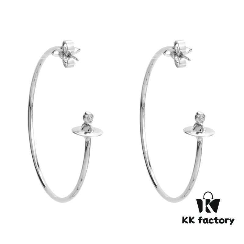 West Queen Large 3D Saturn Hoop Earrings 4CM Silver