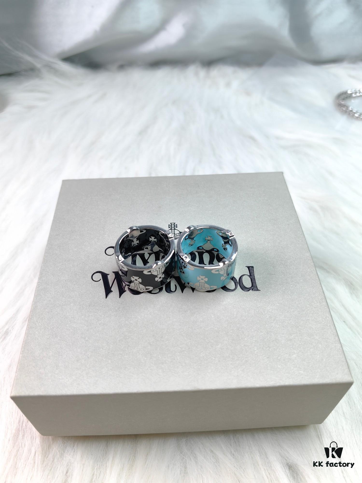 West Queen Saturn Enamel Ring - Silver Blue