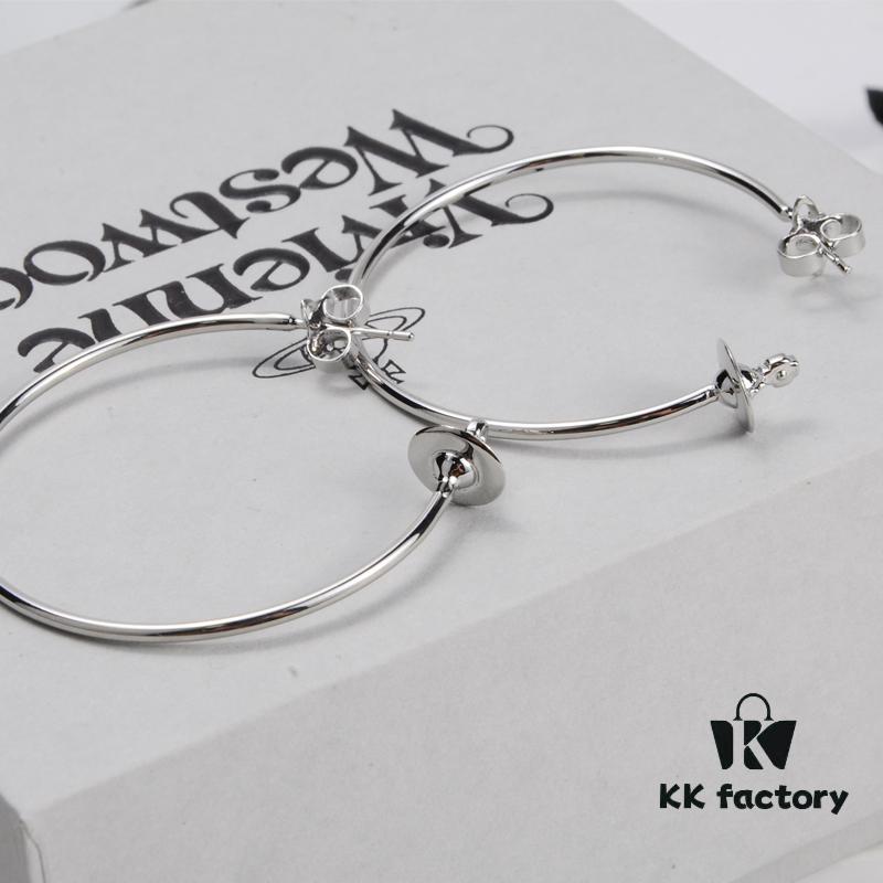 West Queen Large 3D Saturn Hoop Earrings 4CM Silver