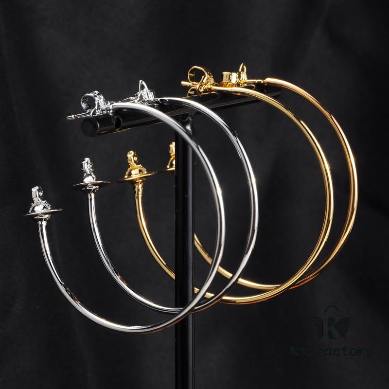 West Queen Large 3D Saturn Hoop Earrings 4CM Silver