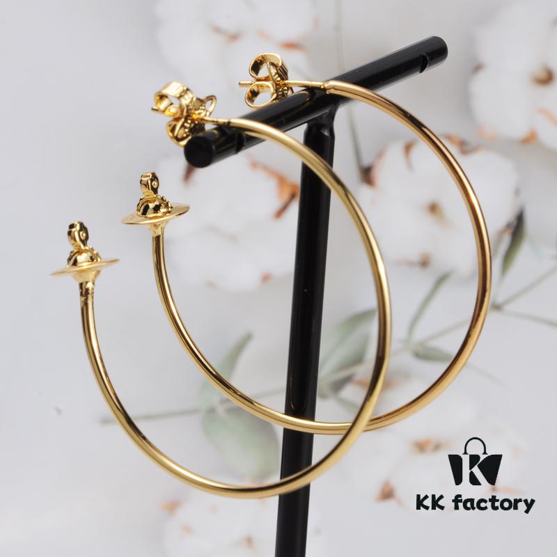 West Imperial Large 3D Saturn Hoop Earrings 4CM Gold
