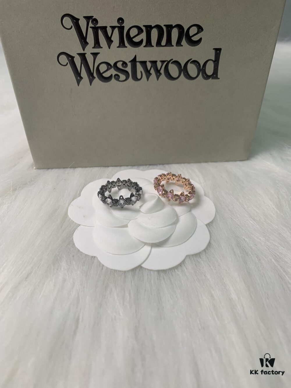 West Queen Saturn Ring Set in Black and White Gold with White Diamonds, Rose Gold with Pink Diamonds