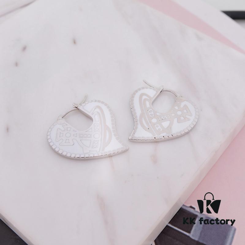 West Grandma Heart-Shaped Gear Enamel Earrings - Silver White