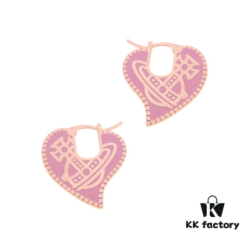 Vivienne Westwood Logo Gear Enamel Earrings - Rose Gold Pink