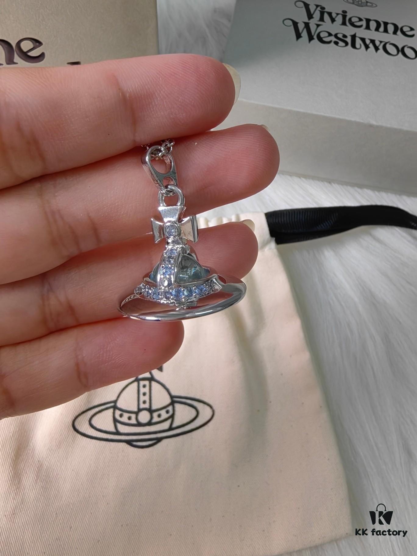 West Queen Glacier Blue 3D Saturn Necklace