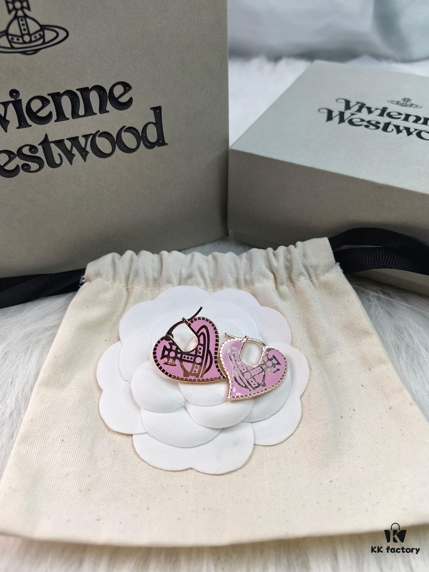 Vivienne Westwood Logo Gear Enamel Earrings - Rose Gold Pink