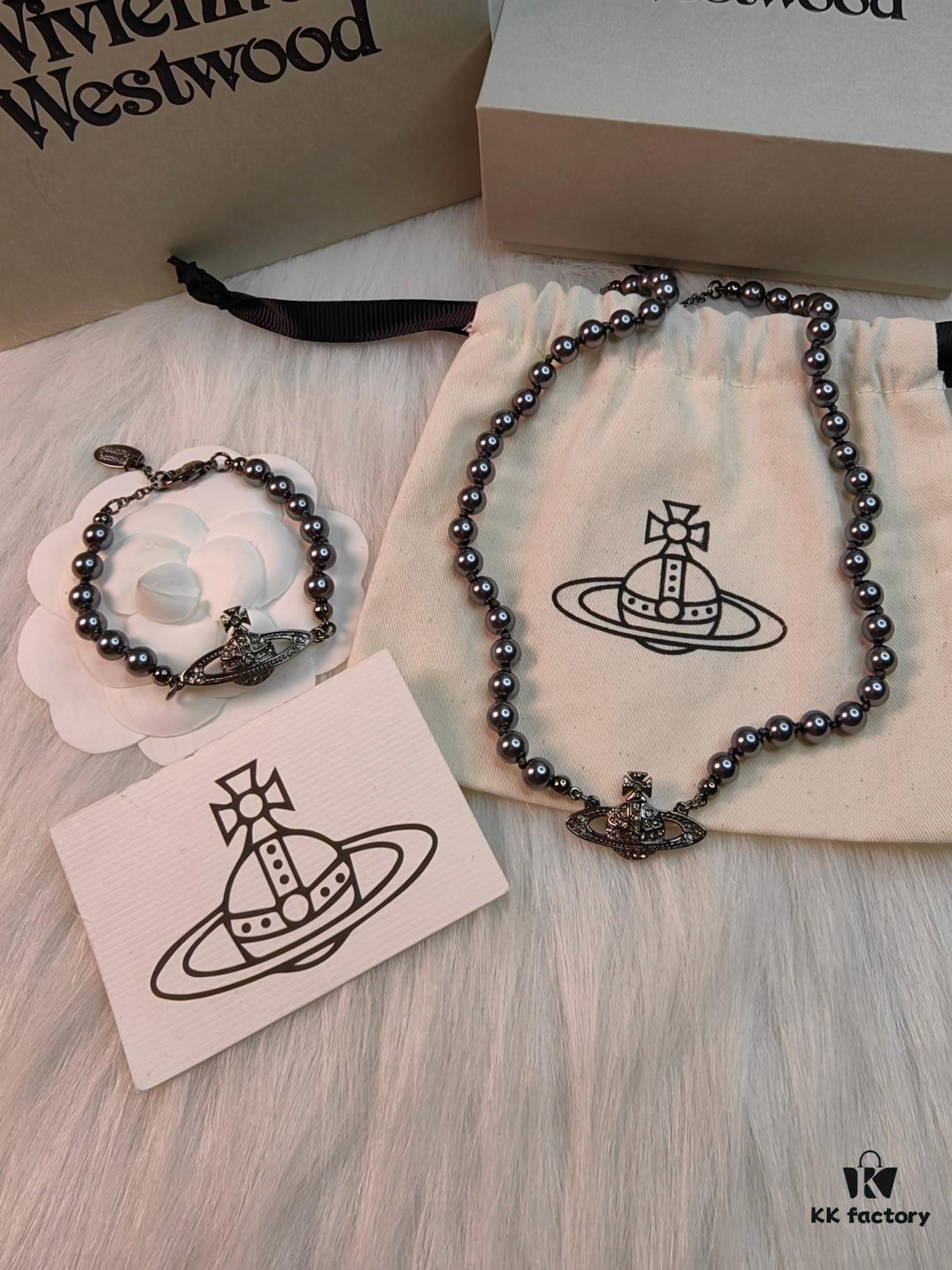 West Grandma Black Gun Color Saturn Necklace Bracelet, New Style