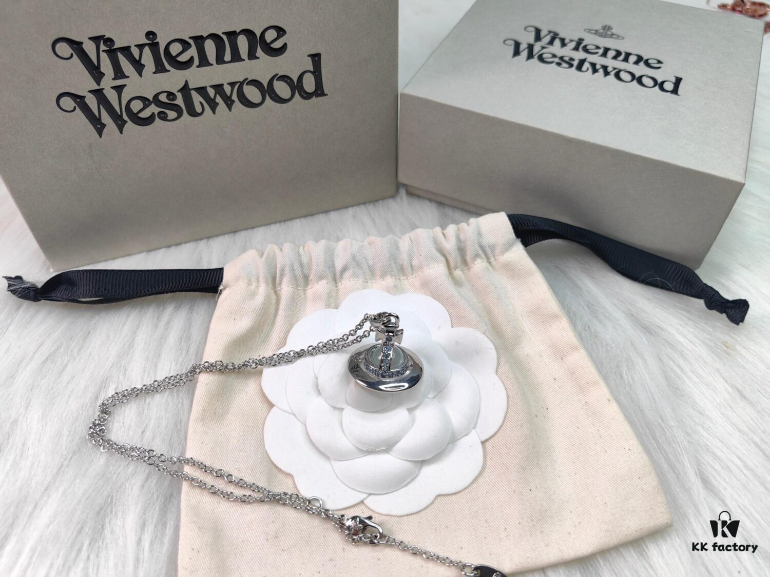 West Queen Glacier Blue 3D Saturn Necklace