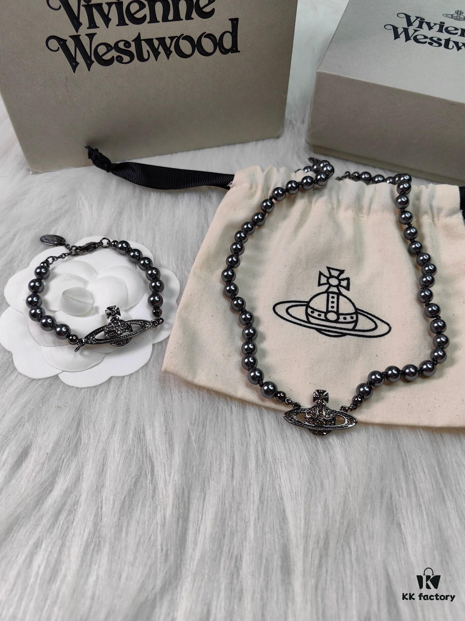West Grandma Black Gun Color Saturn Necklace Bracelet, New Style