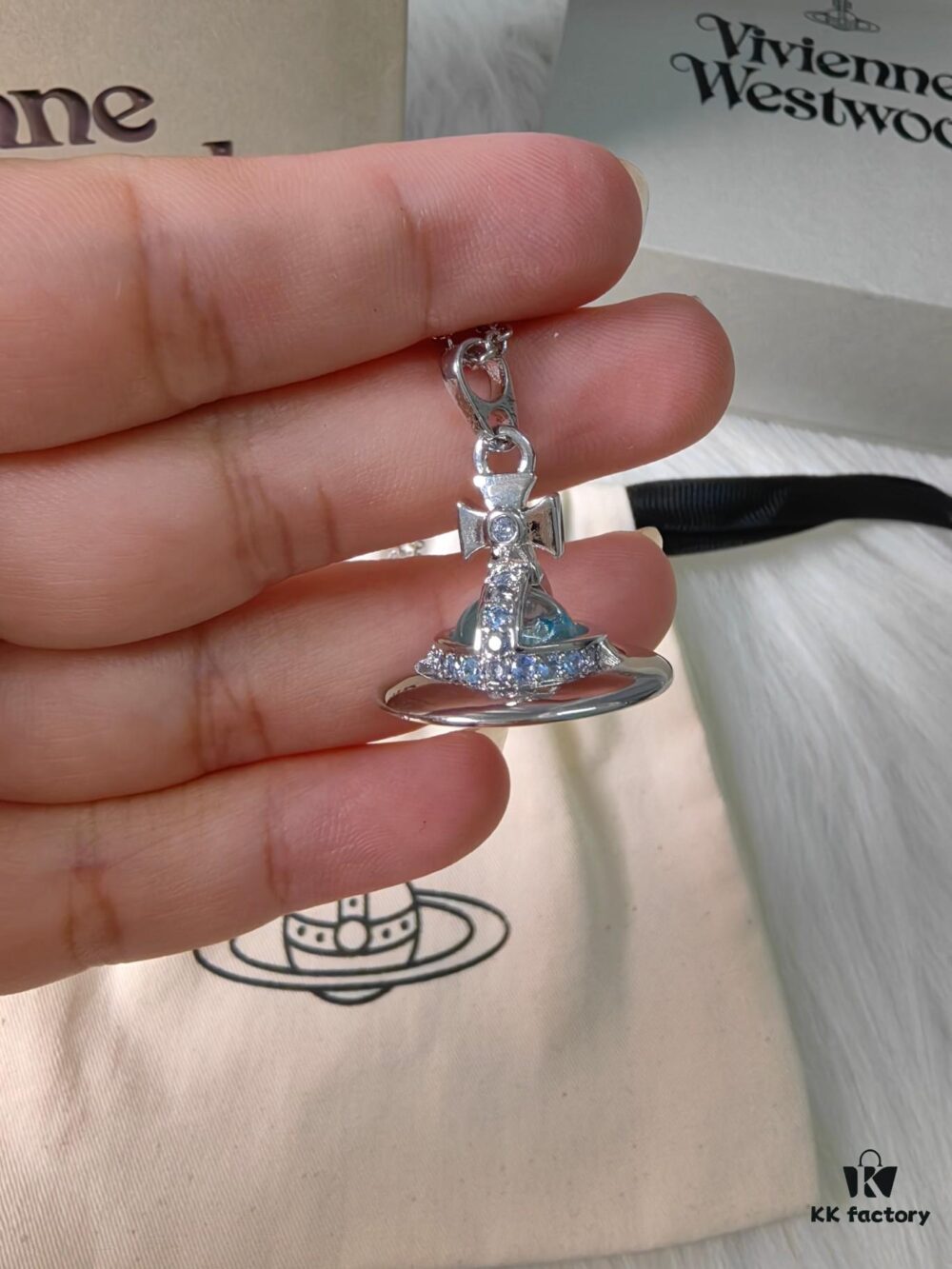 West Queen Glacier Blue 3D Saturn Necklace