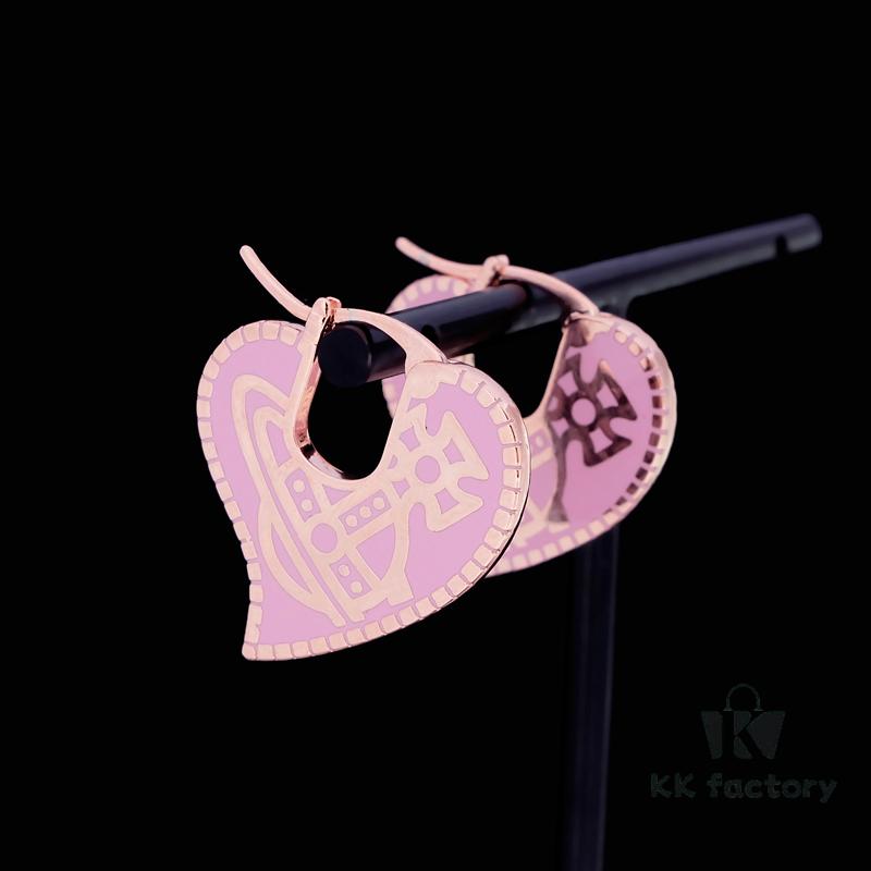 Vivienne Westwood Logo Gear Enamel Earrings - Rose Gold Pink