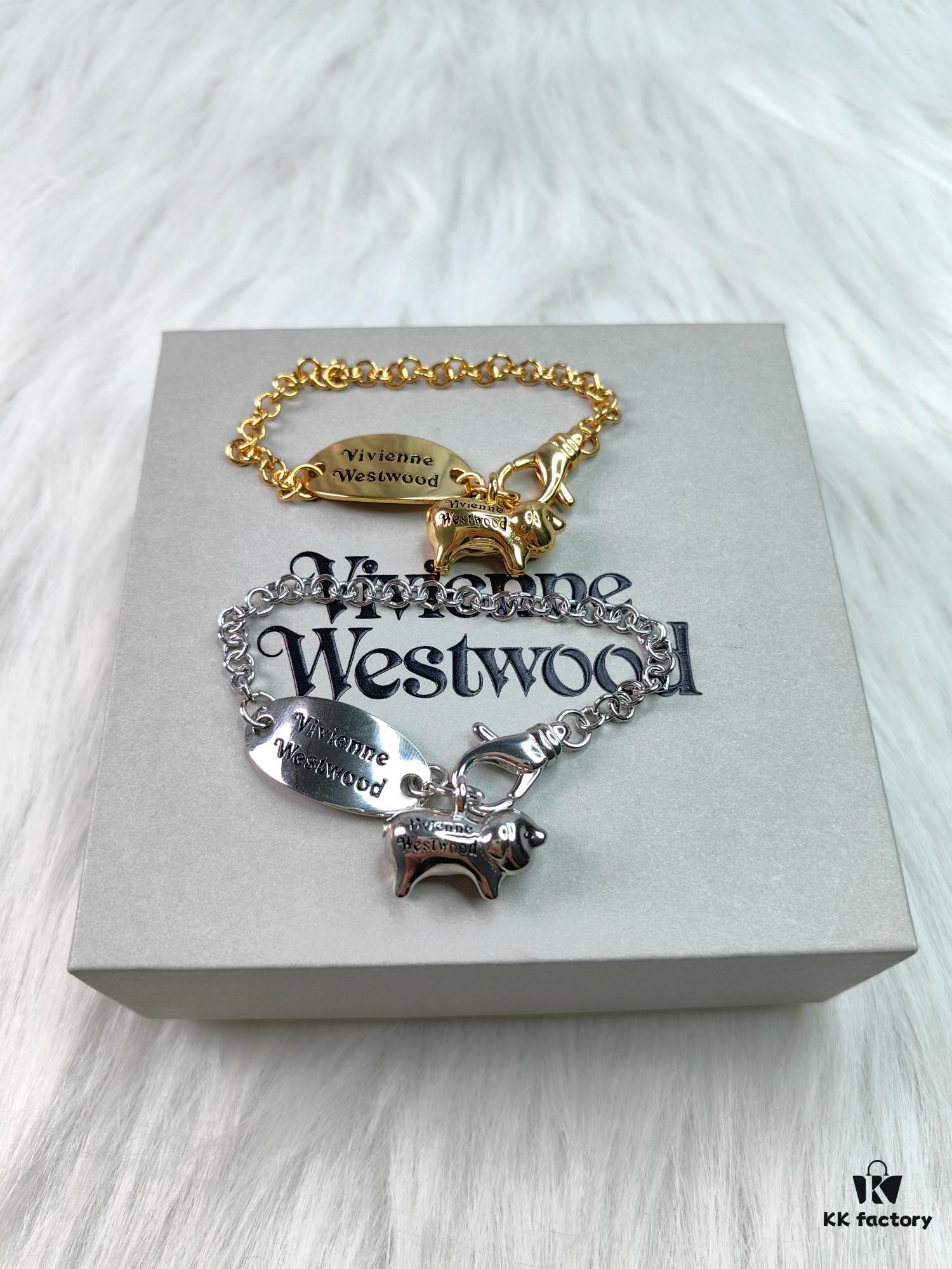 Vivienne Westwood Pig Bracelet in Gold and White Gold Color, In Stock
