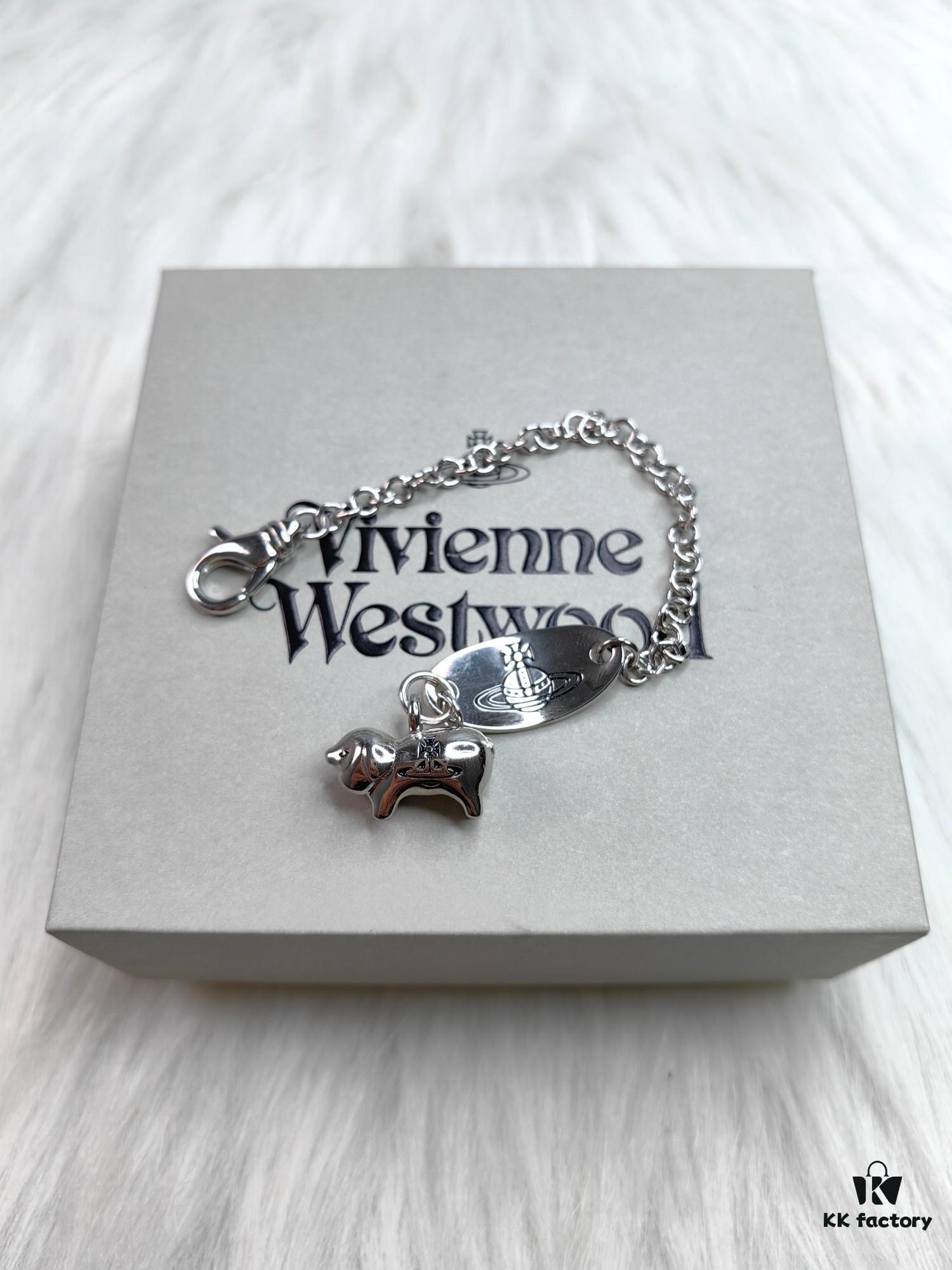 Vivienne Westwood Pig Bracelet in Gold and White Gold Color, In Stock