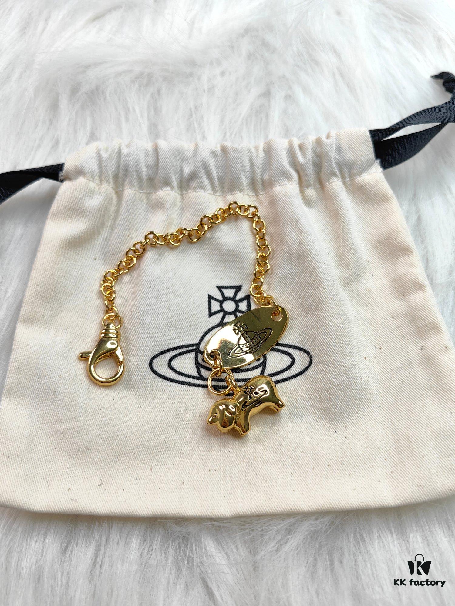 Vivienne Westwood Pig Bracelet in Gold and White Gold Color, In Stock