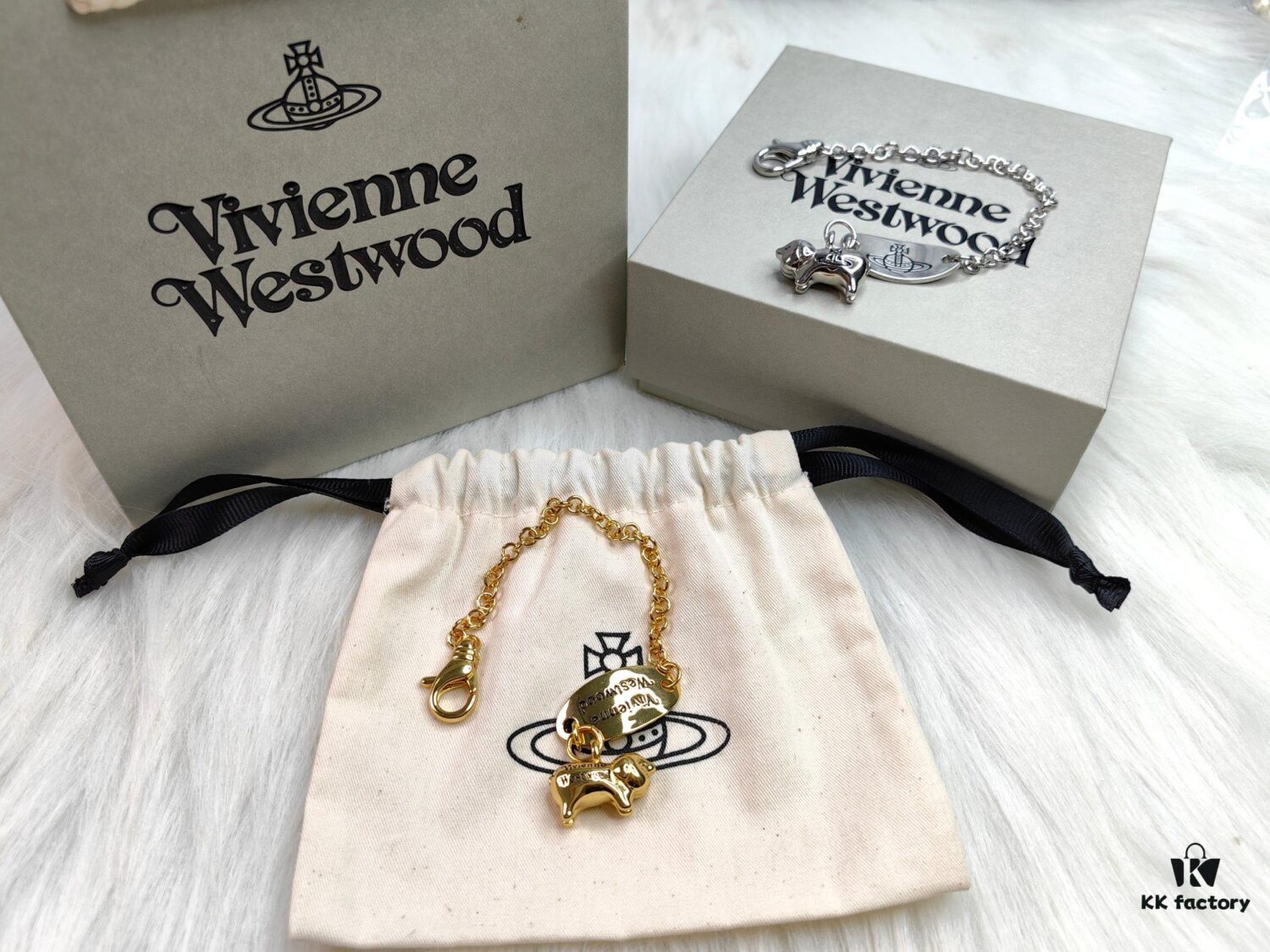 Vivienne Westwood Pig Bracelet in Gold and White Gold Color, In Stock