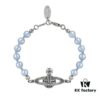West Grandma Classic Single-Layer Pearl Saturn Bracelet Necklace - Silver Gray Blue