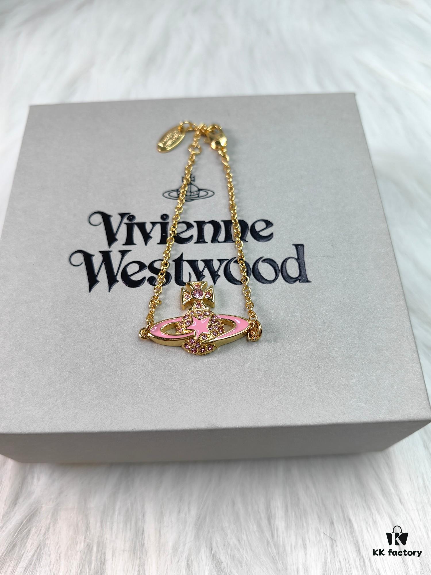 Vivienne Westwood Gold Plated Pink Star Necklace, Bracelet, and Stud Earrings Set