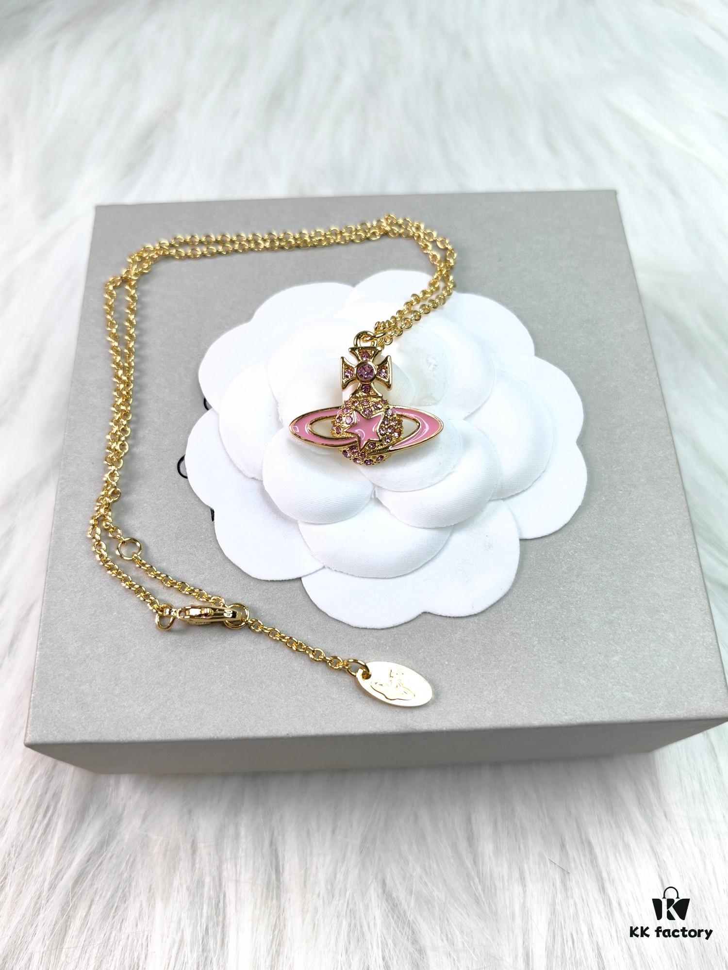 Vivienne Westwood Gold Plated Pink Star Necklace, Bracelet, and Stud Earrings Set