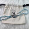 West Grandma Classic Single-Layer Pearl Saturn Bracelet Necklace - Silver Gray Blue