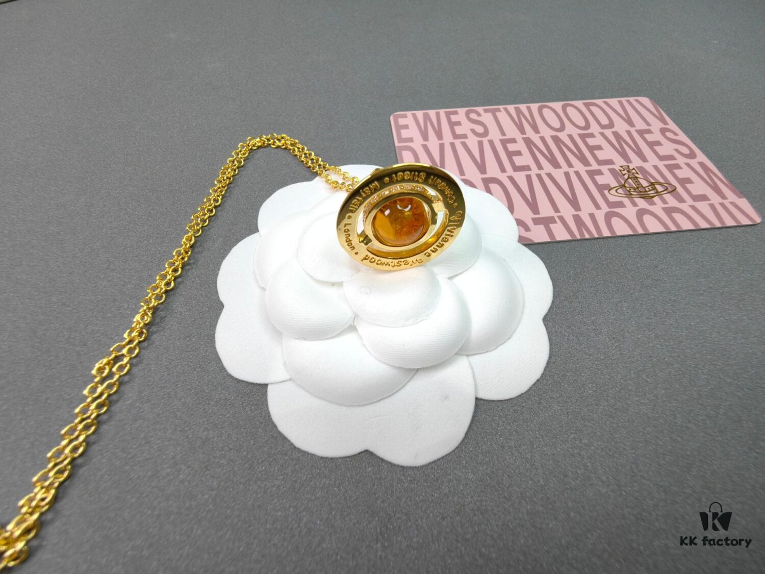 West Queen Saturn 3D Yellow Gold-Tone Glass Bead Necklace