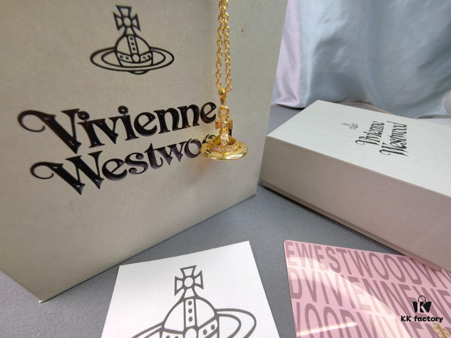 West Queen Saturn 3D Yellow Gold-Tone Glass Bead Necklace