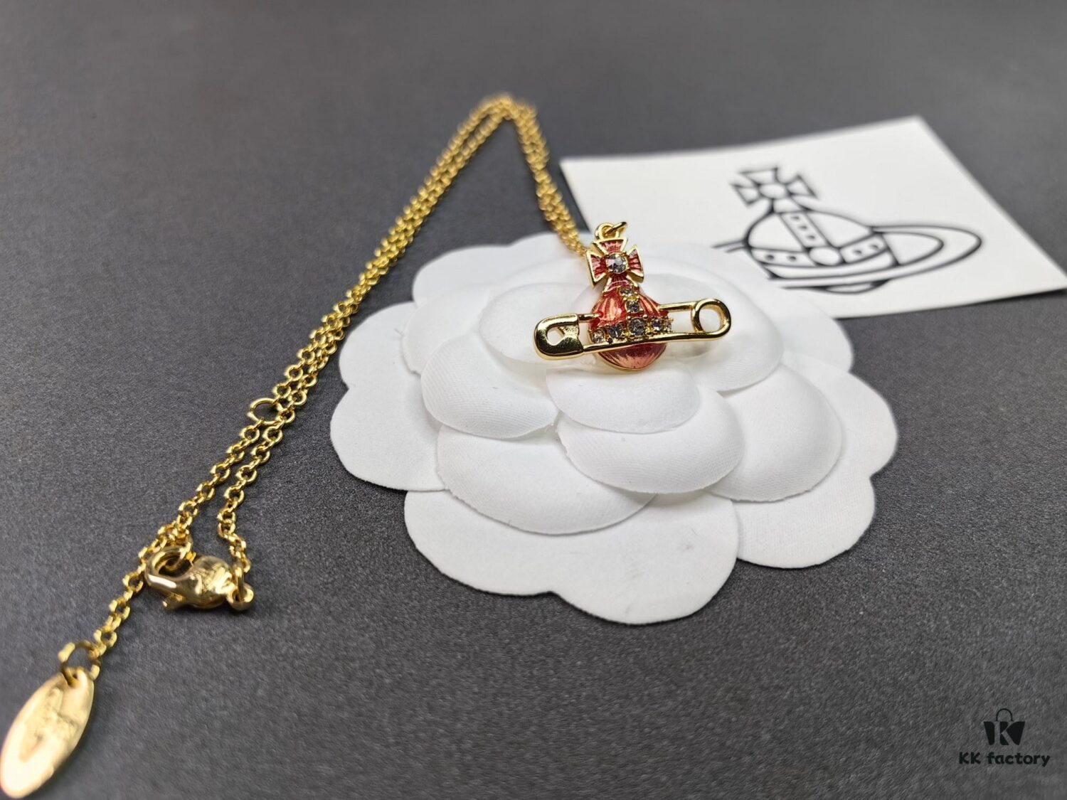 West Queen Enamel Saturn Brooch Orange Necklace and Bracelet, Pearl Necklace and Bracelet Set