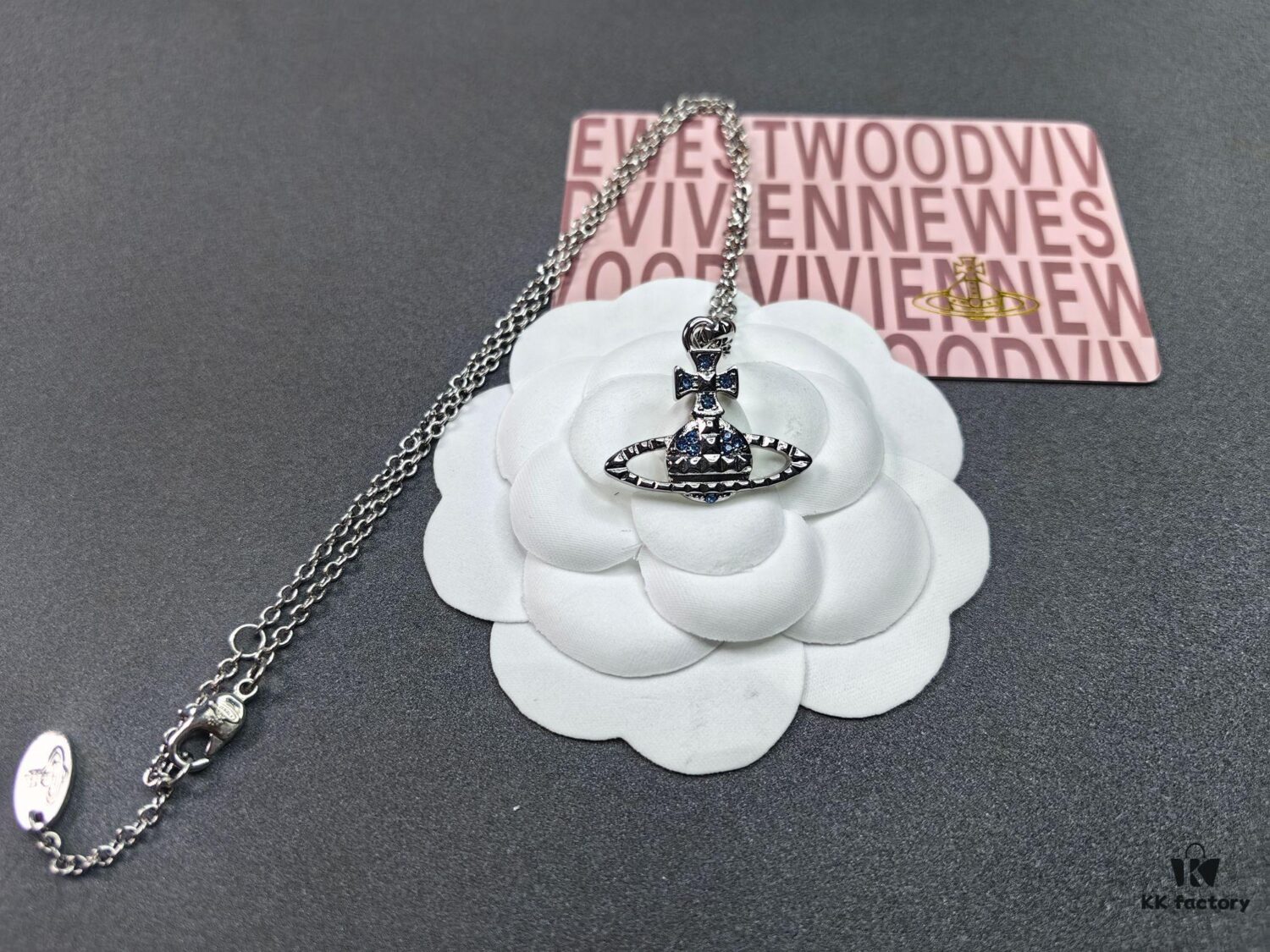 West Grandma Rivet Saturn Bracelet and Necklace Deep Navy Blue Diamond - White Gold Color