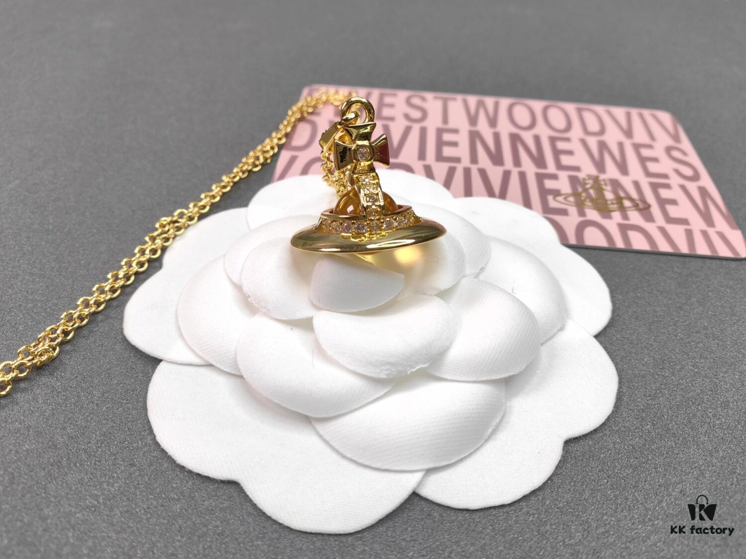 West Queen Saturn 3D Yellow Gold-Tone Glass Bead Necklace