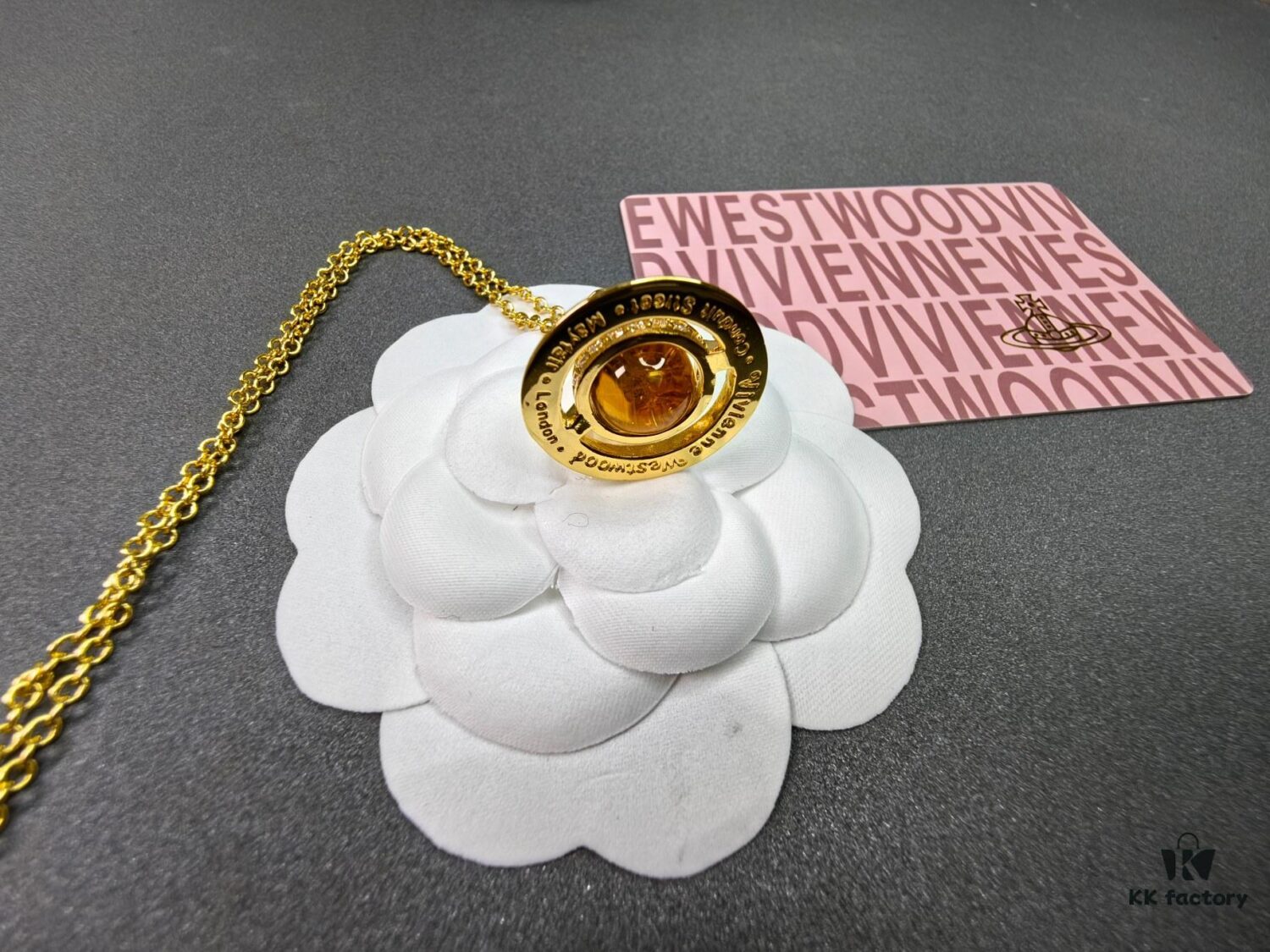 West Queen Saturn 3D Yellow Gold-Tone Glass Bead Necklace