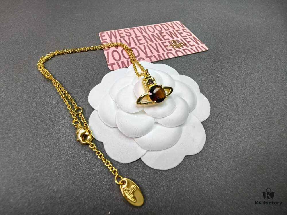 West Queen Single Diamond Blue, Brown, Green Necklace in Gold and White Gold with Blue Diamond